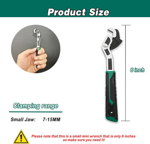 6 inch Adjustable Wrench,Auto Size Adjusting Wrench,0.28"-0.6" (7-15MM) Self-Adjusting Quick Wrench,Multi-Size Spring Adjustable Wrench,Auto Size ...