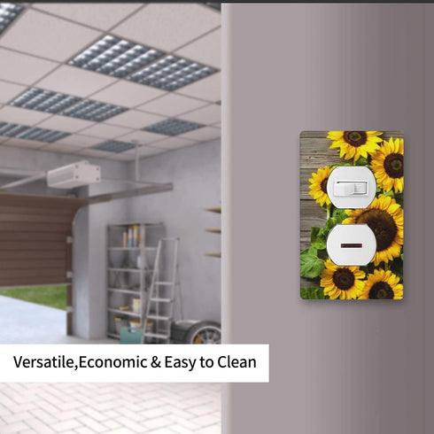 Farmhouse Sunflower Outlet Covers Wall Plate Rustic Wood Pattern Decorative Switch Plates 1 Gang Single Duplex Receptacle Cover for Electrical Out...