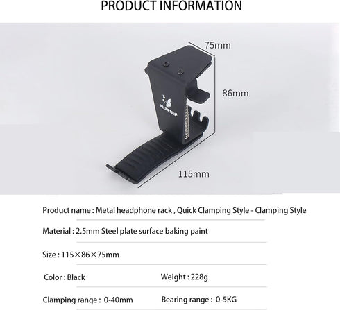Headphone Stand Headset Holder Earphone Stand with Supporting Bar Flexible Headrest for All Headphones Size (Desk Clip Style, Black)...