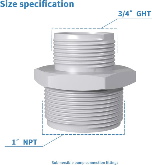 1" NPT Male to 3/4" GHT,Plastic Adapter Accessories for Water Hose and Sump Pump Easy Connection...