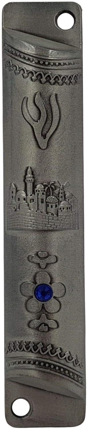 TALISMAN4U Pewter MEZUZAH CASE with Scroll Jerusalem Design Israel Judaica Door Mezuza 4 Inch...