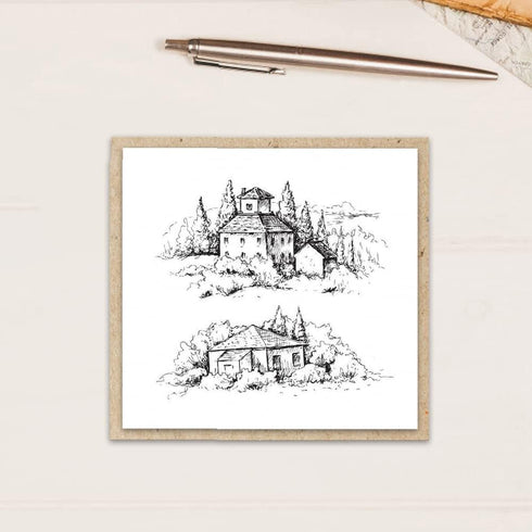 Hying Spring Landscape House Clear Stamps for Card Making, Field Tree Transparent Rubber Stamps for Bullet Journal DIY Scrapbook Decoration Handma...