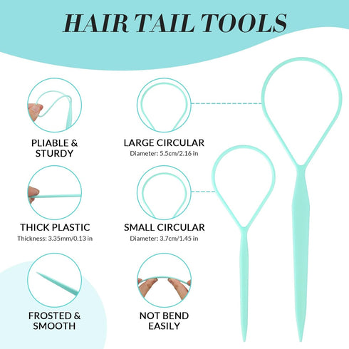 Hair Loop Tool Set,Topsy Tail Hair Tools with 1Pcs Rat Tail Comb 2Pcs Pink French Braid Tool Loop for Hair Styling (Tiffany blue B)...