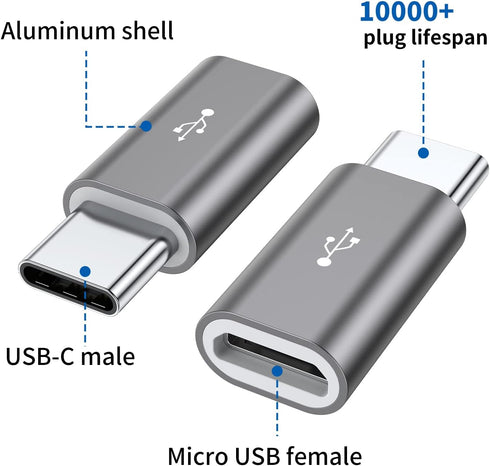 QianLink Micro USB to USB C Adapter,8-Pack Aluminum USB Type C Adapter Convert Connector Compatible with Samsung Galaxy S10 S9 S8 Plus Note 9 8, L...