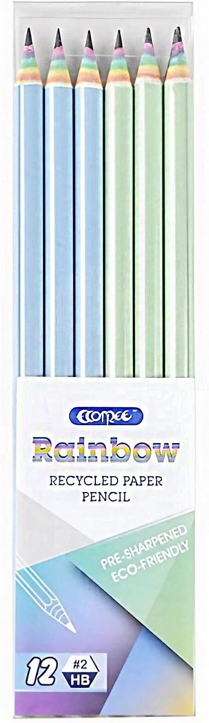 SHIDOW Eco-Friendly Rainbow Pencil, Eco-Friendly Wood Pencils, Free Recycled Rainbow Paper Pencils, HB Pencils, Macaron Colored Pencils for Office...