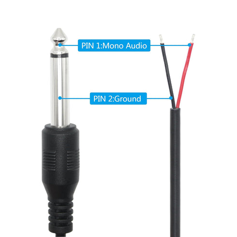 6.35mm Male Plug to Bare Wire Open End Audio Cable 6FT,TS 2 Pole Mono 1/4 inch Male Plug Jack Connector Adapter,for Speaker Microphone 6.35mm Male...