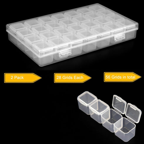 Guyuyii 2 pk 28 Grids Diamond Art Storage - Plastic Diamond Art Containers - Diamond Art Organizer for Embroidery, DIY Art Craft, Jewelry, Earring...