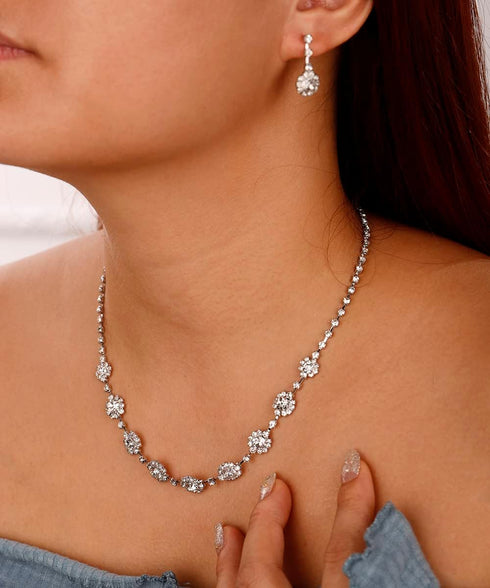 Denifery Bride Silver Bridal Necklace Earrings Set Crystal Wedding Jewelry Set Rhinestone Choker Necklace for Women (Style C)...