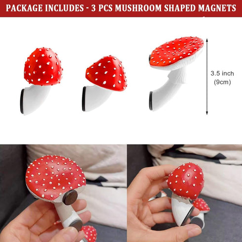 3 PCS Mushroom Refrigerator Magnets, Fairy Tale Red Mushroom Fridge Magnets, Cute Plant Fridge Magnets, Home Office Creative Refrigerator Sticker....