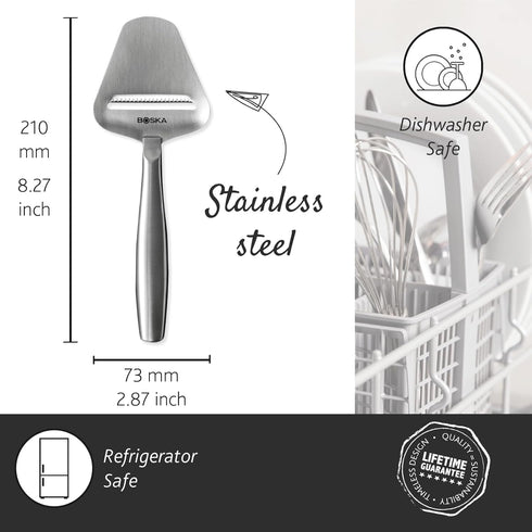 Boska Stainless Steel Cheese Slicer - Copenhagen For All Types of Cheese - Multi-Functional Cheese Slicer - Handheld Slicer - Silver Non-Stick - D...