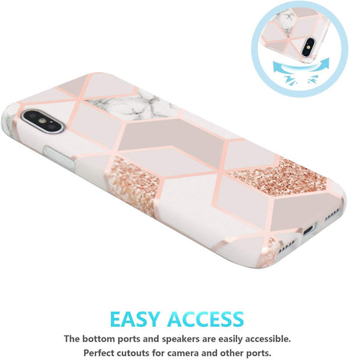 JAHOLAN Compatible iPhone Xs Max Case Bling Glitter Sparkle Rose Gold Marble Design Clear Bumper TPU Soft Rubber Silicone Cover Phone Case for iPh...