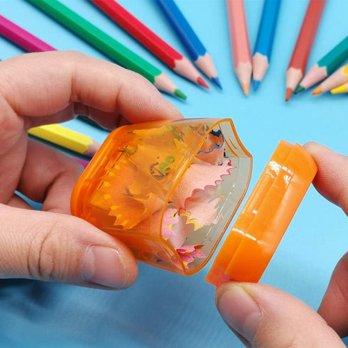 Manual 4PCS Colorful Compact Dual Holes Pencil Sharpeners with Lid for Kids & Adults, Portable for School Office...