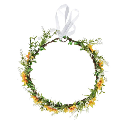 DDazzling Green Leaf Floral Crown Eucalyptus Flower Women Girls Headband Flower Headpiece Bridal Halo Photo Prop (Sunflower Yellow)...