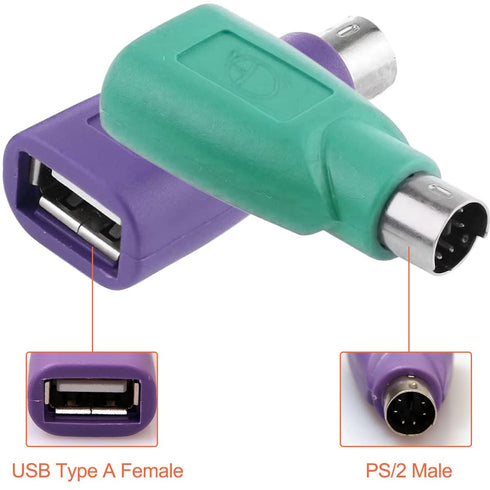 PS/2 to USB A Adapter Male to Female Keyboard Adapter PS2 Jack to USB A Plug for Mouse and Keyboard, Replacement PS2 Keyboard Adapter, 4 PCS...