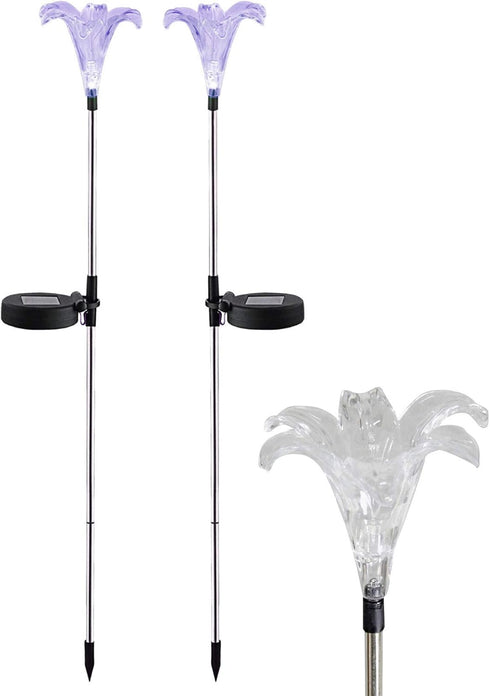 2PCS Waterproof Outdoor Solar Garden Stake Lights with Vivid Figurine – Lily LED Garden Landscape Lawn Lamp for Flower Beds Backyards Decoration...