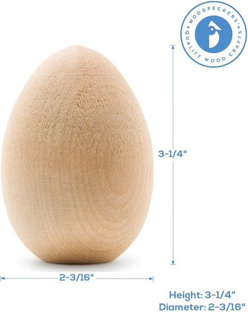 Woodpeckers 3-1/4" Wooden Eggs, Pack of 2, Craft, Paint, Dye, Decor, Easter...