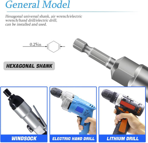 6 Pcs Hex Shank Magnetic Power Nut Driver Set, 1/4 Inch Quick Connect Hex Shank Tool Set, Works with 6/8/10/12/14/17 mm Hex Drive Jacks, Chrome Va...