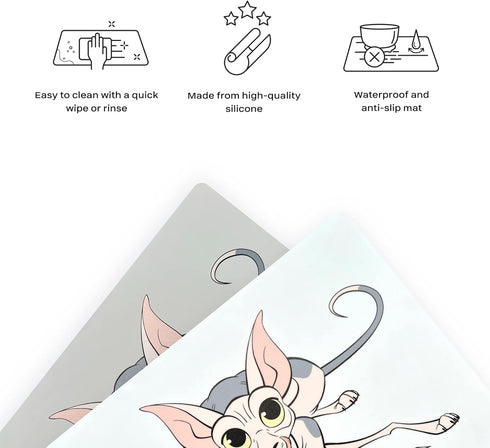Silicone Cat Serving Mat – Waterproof and Anti-Slip, Ideal for Cat Bowls, 18 * 13" (White)...