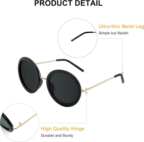 JOOX Round Sunglasses for Women, Classic Vintage Retro Sun Glasses, 100% UV Protection...