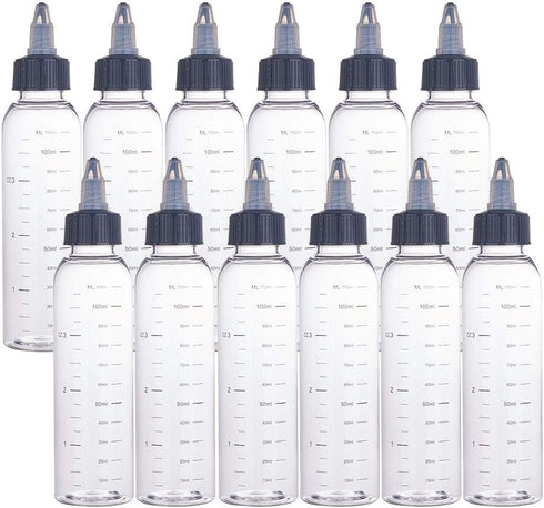 BENECREAT 12 Pack 110ml Transparent Plastic Dispensing Bottle with Twist Cap and Graduated Measurement for Liquids, Inks, Oils, Arts and Crafts...