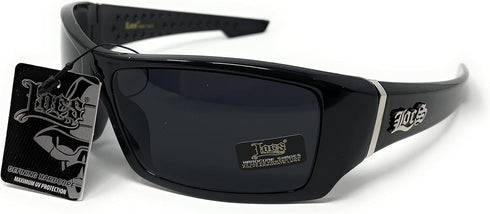 Locs Men's Rectangular Hardcore Black Wrap 63mm Sunglasses (Cursive Logo)...