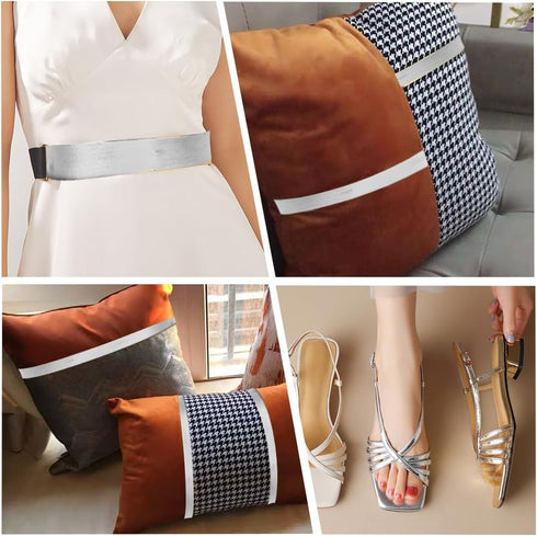 GORGECRAFT 5.5Yds Silver Metallic Leather Strip 1.2" Wide Flat Glossy Pu Leather Straps Shiny Leather Lace Stripper Beading String Ribbon Double S...