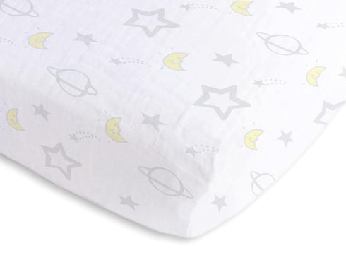 SwaddleDesigns Softest Cotton Muslin Fitted Crib Sheet/Toddler Sheet for Baby Boy & Girl, Goodnight Sterling...