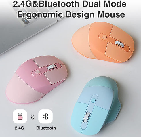 Ergonomic 2.4G & Bluetooth Dual Mode Wireless Mouse with PU Cover, Soundless Keys, Candy Colors, Compatible with Notebook, PC, Tablet, Smartphone ...