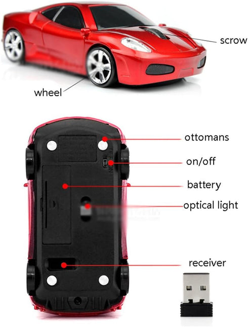Wireless Mouse Sports Car Mouse Computer Optical Mice for PC Laptop MAC (Silver)...