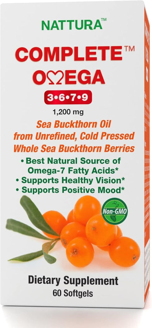 Complete Omega 3-6-7-9, Pure Sea Buckthorn Oil, European Quality, from Unrefined, Cold Pressed Whole Sea Buckthorn Wild Berries - Non-GMO, Certifi...