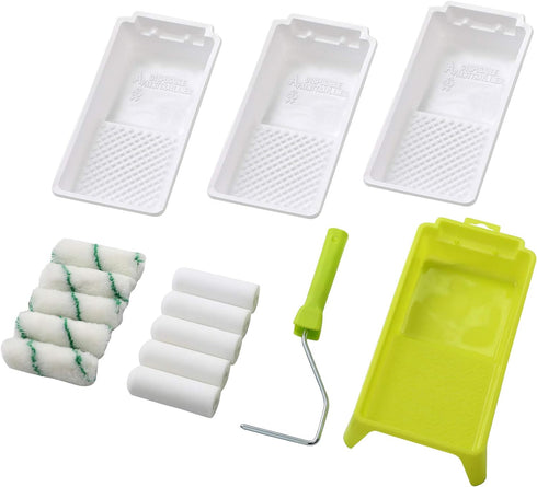 Foam Paint Roller Tray Set,4-Inch Mini Roller Cover Refills with Frame, Paint Tray, Liners, High-Density Foam Small Roller Naps, Bathtub Refinishi...