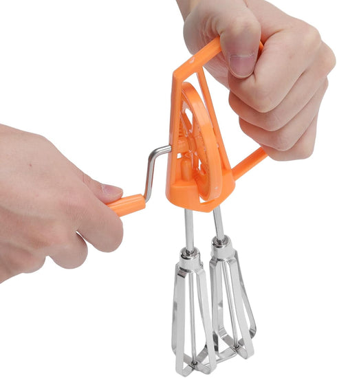 , Classic Hand Crank 18/10 Stainless Steel Churner, Dual Head Design, Effort Saving Manual Hand Mixer for Home Kitchen Cooking (Orange)...