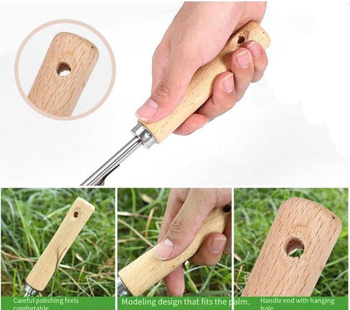1pc Wood Handle Stainless Steel Garden Weeder, Hand Weeding Removal Cutter Puller Tools, Multifunction Weeder Transplant...
