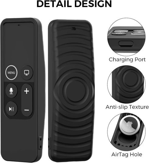 AhaStyle Protective Case for Apple TV Siri Remote with AirTag Holder, Anti Slip Silicone Cover Compatible with 2016 Apple TV HD and 4K (Black)...