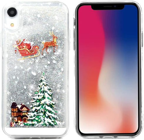 for iPhone X Case iPhone Xs Christmas Phone Case Glitter Sparkle Liquid Floating Case Shockproof Clear Soft TPU Bumper Case Xmas Santa Claus Silic...
