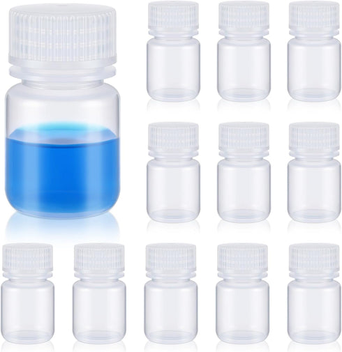 Tatuo 12 Pcs 1oz Pill Bottle Sample Bottles Polypropylene Wide Mouth Reagent Bottle Plastic with Screw Caps Translucent PP Sample Containers with ...
