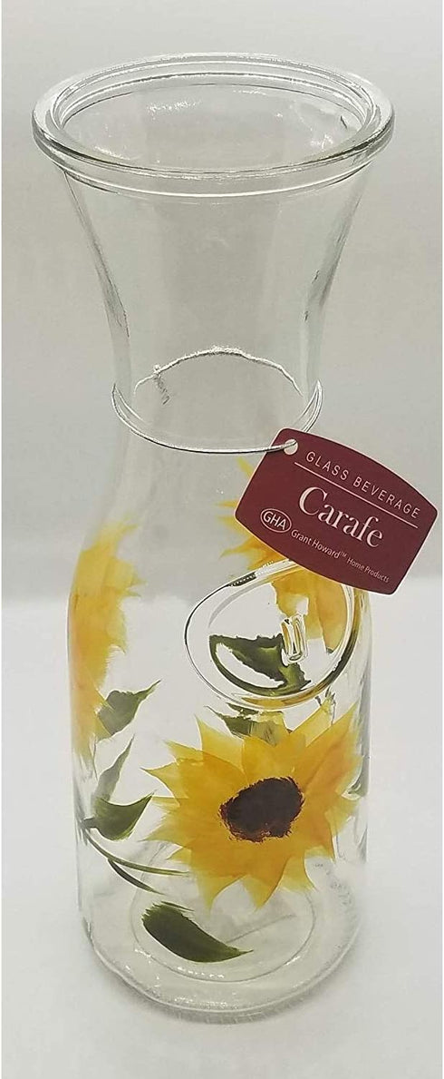 Grant Howard 34 Ounce Capacity Elegant Hand Painted Beverage Glass Carafe Decanter Versatile Drink Pitcher, Sunflower Field Design...
