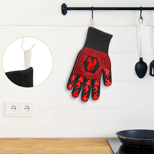 Oven Gloves Grill Gloves, 1472? Heat Proof Non-Slip Grill Oven Gloves with Fingers, Men & Women BBQ Accessories for Cooking, Barbecuing, Baking, K...