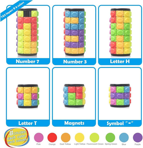 Magic 3D Puzzle Cube Rainbow Fidget Toys Cylinder Rotate Slide 7 Layers Educational Games for Kids Adults...