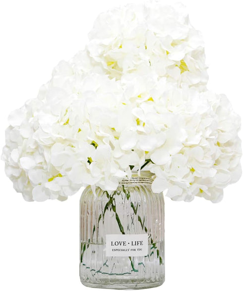 DuHouse Artificial Bigger Silk Hydrangea Flower Heads with Stem Fake White Hydrangea Flowers for Wedding Home Garden Centerpiece Pack of 6...