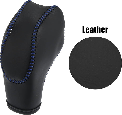 X AUTOHAUX Car Faux Leather Gear Shift Knob Cover Black with Blue Line for Ford Focus 2012-2018 Escape 2013-2019 Fusion 2013-2016 Fiesta Transit V...