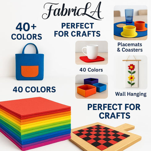 FabricLA Acrylic Felt Fabric | Soft, Non-Stiff Material | 72” Wide, 1.6mm Thick | Felt by The Yard for Crafts, Sewing, Padding & DIY Projects | Ha...