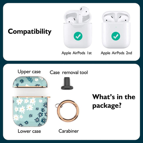 TATOFY Case Cover for AirPods 1&2, Stylish AirPods Case for Women Girls, Flower Patterns Protective Hard Case with Clip (Cyan)...