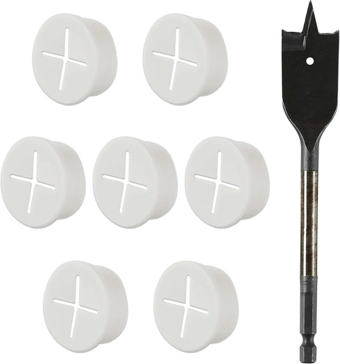 ISPINNER 8 Pack 1 Inch Silicone Desk Cord Grommet with Spade Drll Bit, Flexible Wire Cable Hole Cover for Office PC Desk Cord Organizer (White)...