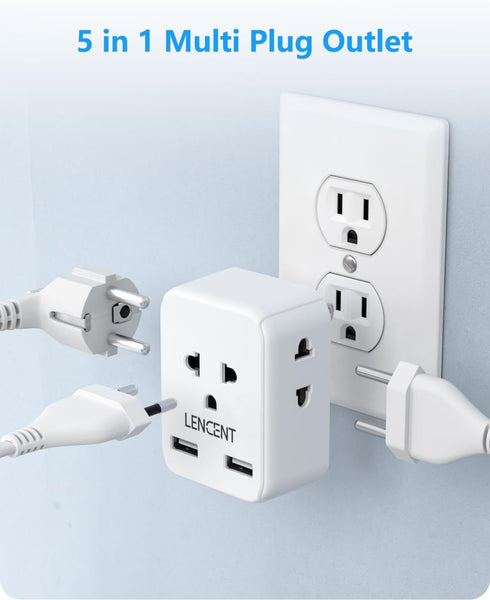 LENCENT EU to US Plug Adapter, European to USA Outlet Adaptor with 2 USB, Europe to American Outlet, 3-Sided Outlet Extender, Wall Tap, Mini Charg...