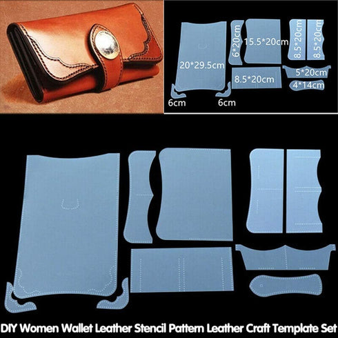 PVC DIY Women Wallet Leather Stencil Pattern Leather Craft Sewing Template Set...