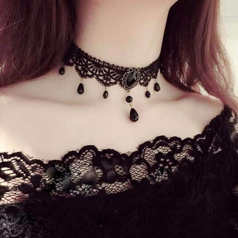 Zoestar Black Lace Choker Necklaces Vintage Crystal Pendant Necklace Punk Chain Accessories for Women...