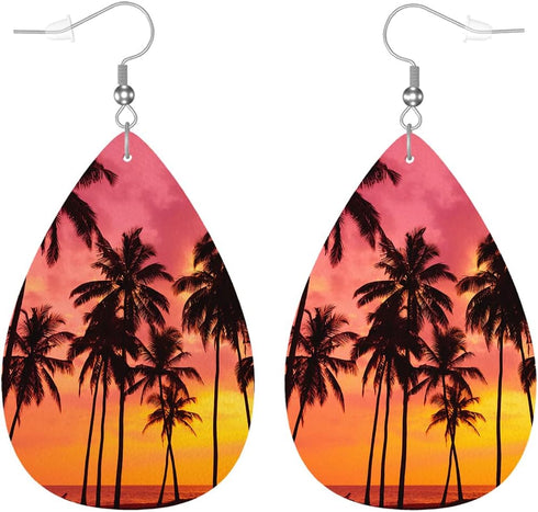 Geometric Teardrop Earrings, Oriental Pink Aqua Rainbow Moroccan Pattern Double-Sided Dangle Earring For Women Friends, Lightweight Faux Leather E...