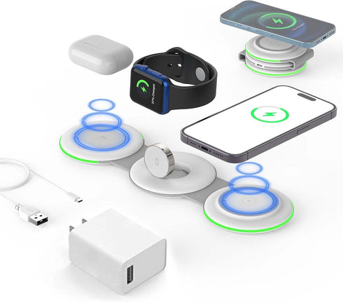 DREU 3 in 1 Wireless Charging Station, Foldable Charging Pad, Compatible with MagSafe for Multiple Devices for iPhone 15/14/13/12/11/XS/Pro Max/X/...