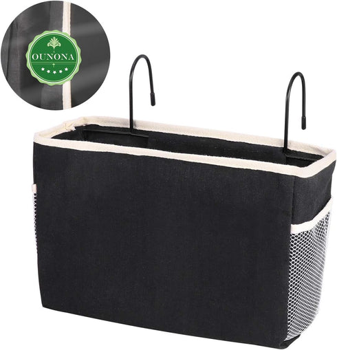 Canvas Bedside Storage Hanging Organizer for Dorm Bunk Bed Rails, Black Container for Tablet, Magazine, and Essentials, 11.81 X 7.48 X 5.11 Inches...